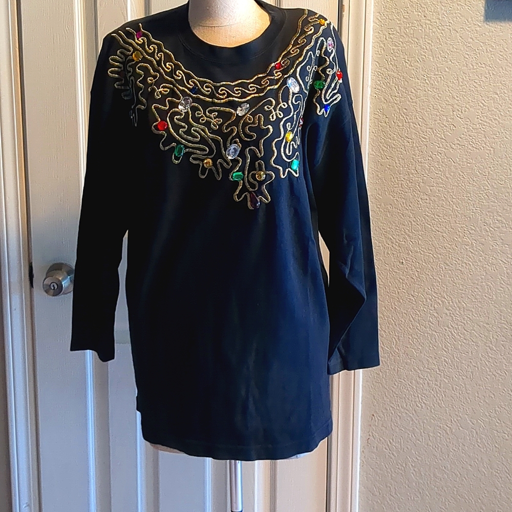 Large Rhinestone Long Sleeve Top XL